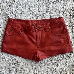 Free People Leather Moto Shorts Rust Orange RARE